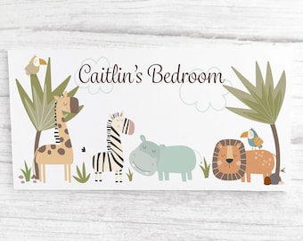 Personalised Safari Animal Door Plaque, Kid's Name Sign, Nursery Jungle Name Plaque