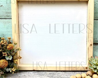 Fall sign mockup/unfinished pinewood frame/digital download/farmhouse style wood sign/stock photo/add your photo mockup/country style mockup