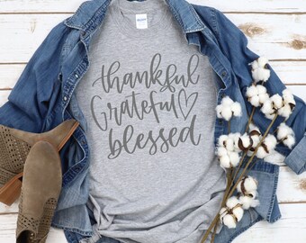 Thankful, Grateful, Blessed hand lettered SVG, Cricut, Silhouette, vinyl cutter, digital file, fall, t-shirt, screen print, stencil