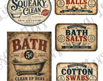 Printable Primitive Labels for your bathroom, DIY, download, Bath sign, Antique sign