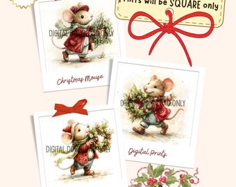 Digital Download, Christmas Mouse images, three printable images, Christmas DIY gift