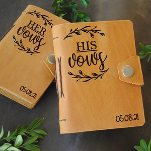 Libro de votos de boda conjunto de 2 novios personalizados libro de votos de cuero 1er aniversario regalo folleto de votos personalizados tarjetas de votos de boda