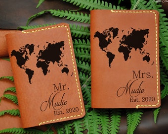 Set of 2 passport covers 3rd anniversary gift Mr and Mrs leather gift for couple custom leather holder Mr Mrs passport Newlyweds gift