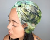 crescent bay collection, pacific shell, hand-painted head wrap, turban, extra-wide headband
