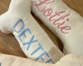 Personalised Plush Bone Dog Toy - With or Without Squeakers - Choice of Embroidery Colours - Puppy-New dog Gift Toy