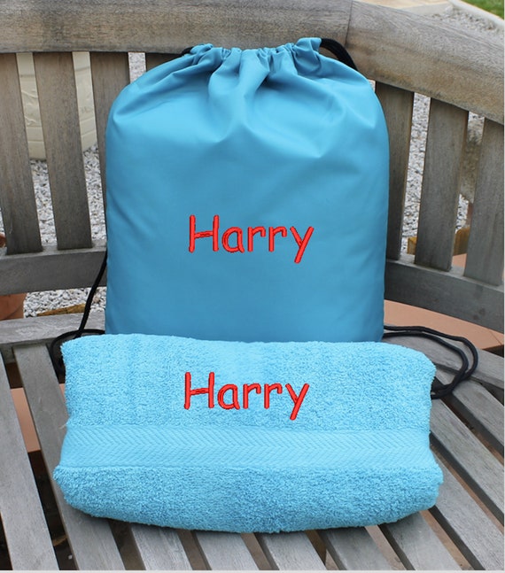 personalised swimming towel and bag
