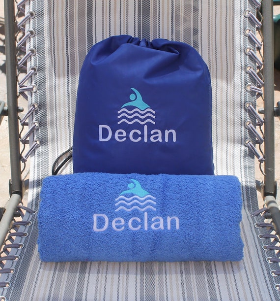 personalised swimming towel and bag