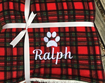 Handmade Tartan Fleece Personalised Dog Blanket - Snuggly Fleece Dog Blanket -Reversible Dog Blanket-New puppy Gift  - Machine Washable
