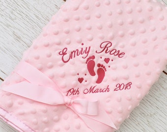 Personalised Baby Pink Blanket Super Soft embroidered pink bubble blanket new born baby gift baby shower christening blanket Embroidered