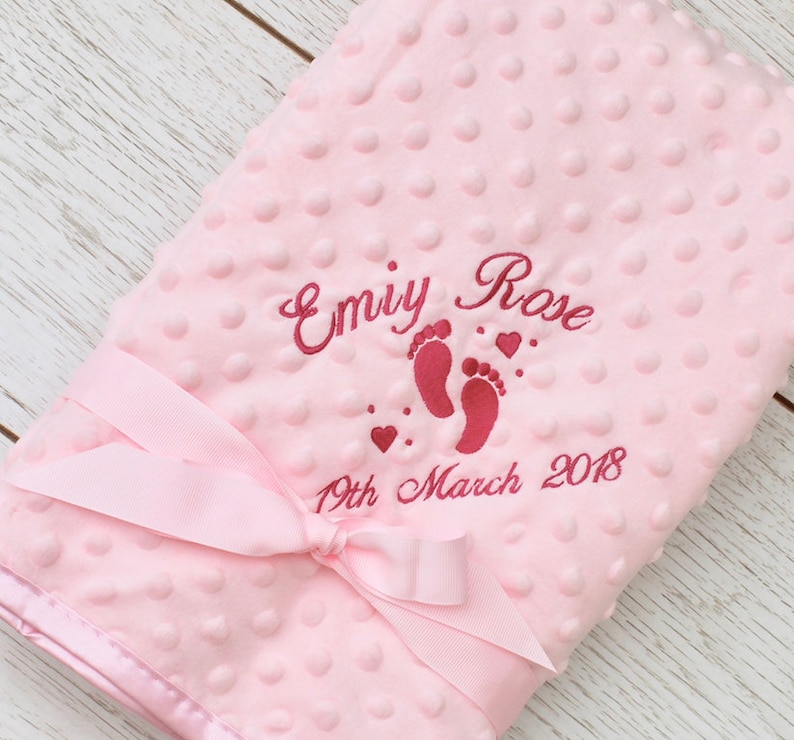 Personalised Baby Pink Blanket, Super Soft embroidered pink bubble blanket, new born baby gift/baby shower/christening blanket 