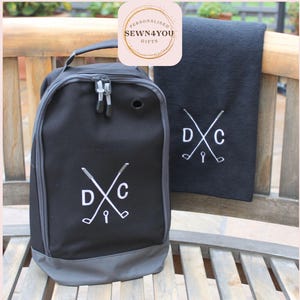 Personalised Golf Shoe Bag & Towel Set: Embroidered Golfing Gift