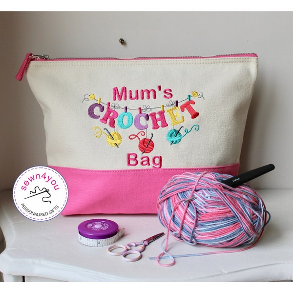 Crochet Bag | Embroidered Crochet Bag | Personalised Craft Bag | Sewing lovers Gift | Mothersday Gift | Crochet lovers Gift | craft gift