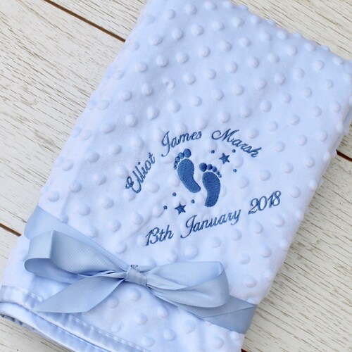 Personalised Baby Blue Soft Fleece Blanket Embroidered Baby Etsy UK