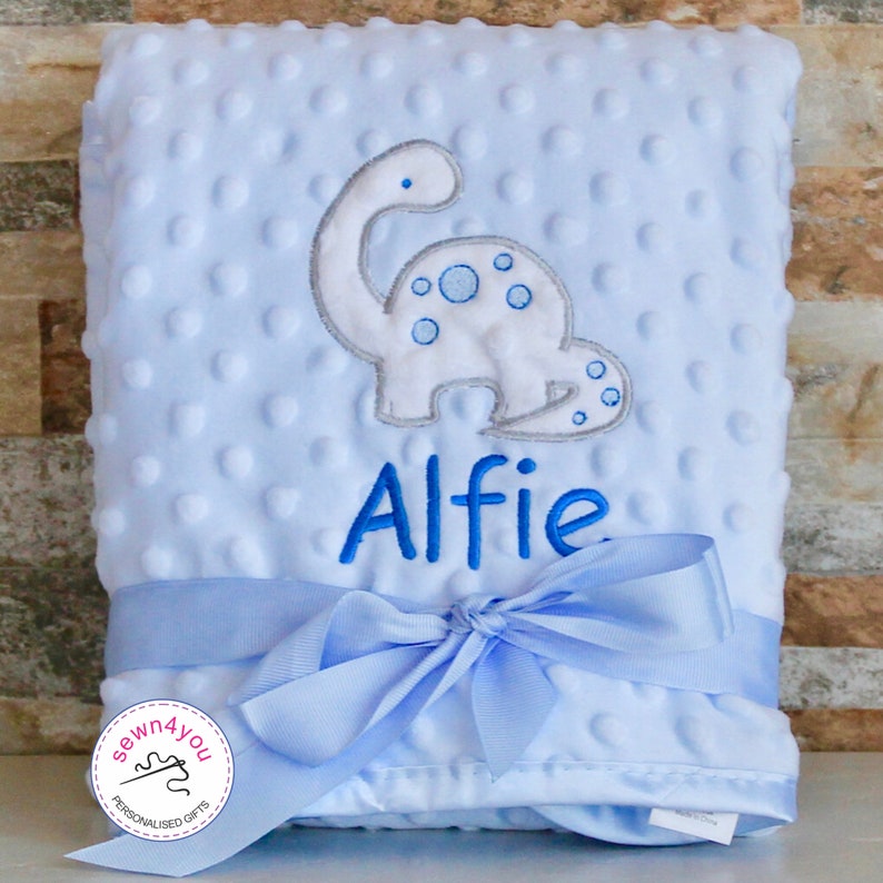 Personalised Baby Name Blanket | Super Soft Embroidered baby Dinosaur Blue blanket | new born baby gift/baby shower/christening Gift | 
