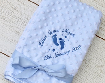 Personalised Embroidered Soft Blue Baby Blanket New baby Gift Personalised in embroidery christening gift