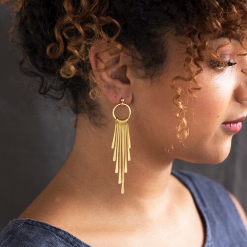 Gold Statement Earrings Large 5 Inch Long Shoulder Duster Etsy