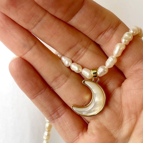 Aruna Mother of Pearl Moon Necklace 