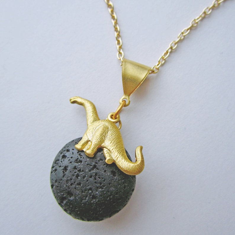 Gold Dinosaur And Rock Necklace Etsy