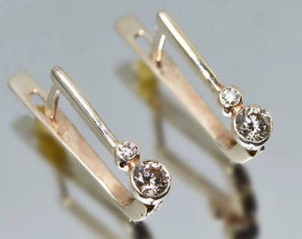 14K rose gold minimalist earrings with diamonds