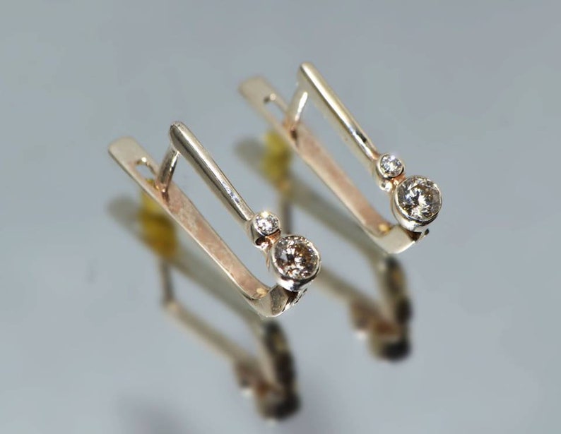 14K Rose Gold Minimalist Earrings With Diamonds | Etsy