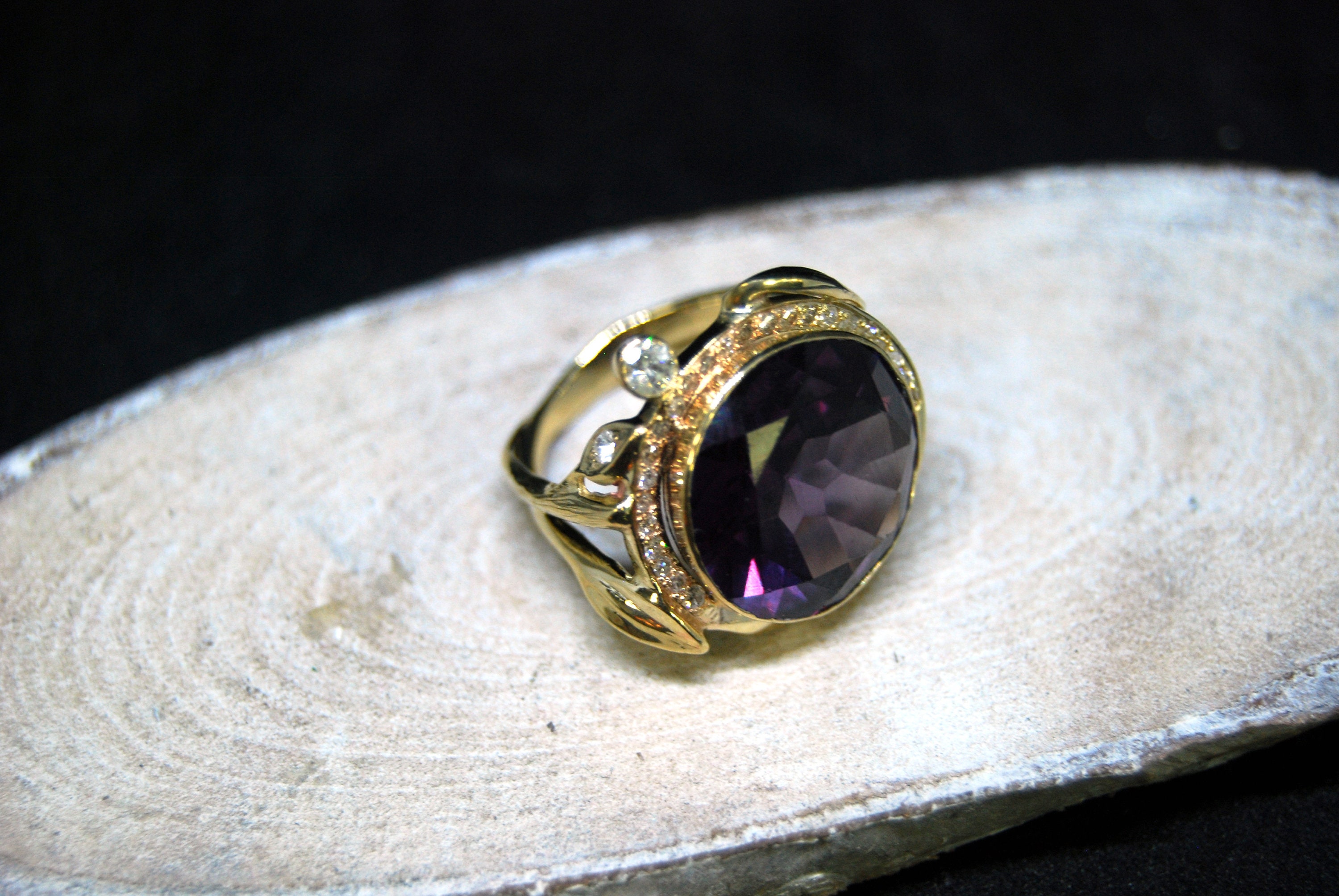 14K Gold Engagement Ring With Diamonds and Amethyst - Etsy
