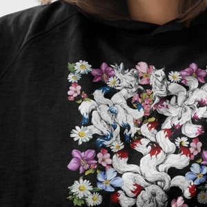 Nine Tail Fox Hoodie: Japanese Floral Wildlife Sweatshirt
