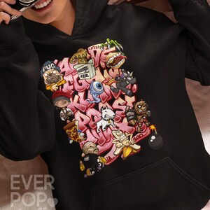 Pink Graffiti Hoodie, Cartoon Sweatshirt, Dog Anime Sweater, Puppy Graphic Tee, Urban Street Wear, Streetwear Clothing, Funny Saying Shirt