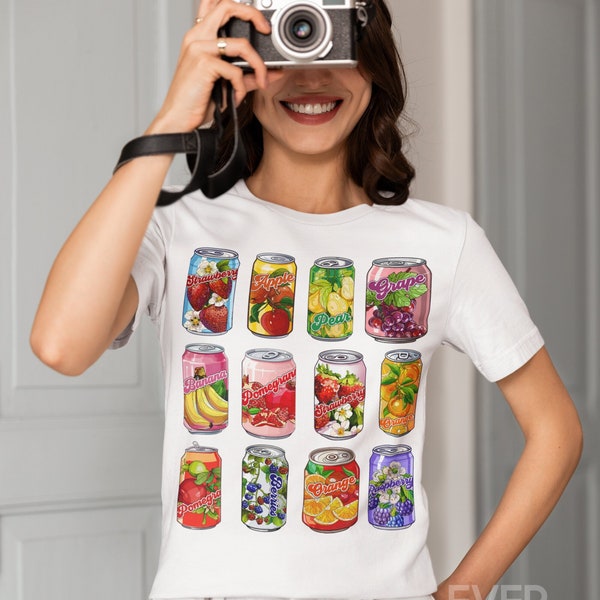 Fruit Juice Shirt, Canned Graphic Tee, Strawberry T-Shirt, Blue Berries Tshirt, Can Pop Art Print, Retro Lemon Clothing, Apple Orange