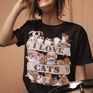 Cat Lover Shirt, Kitten Anime Tshirt, Meow Kitty T Shirt, Animal Graphic Tee, Kawaii Pet Outfit, Cottagecore Clothing, Tiger Paw Print