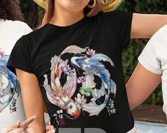 T-shirt à motif poisson koi : streetwear japonais, design Yin Yang