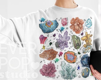 Crystal Sweatshirt, Celestial Graphic, Hippie Fleece Crewneck