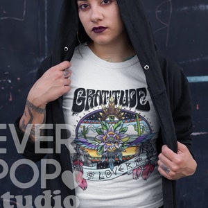 Camiseta de gratitud, camiseta con gráfico hippie, camiseta de tarot, camiseta de mal de ojo, ropa psicodélica, novedad, camiseta psicodélica