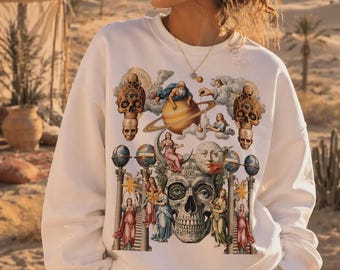 Celestial Dominion, Cosmic Skull & Angel Graphic Tee Shirt, Hoodie Sweatshirt