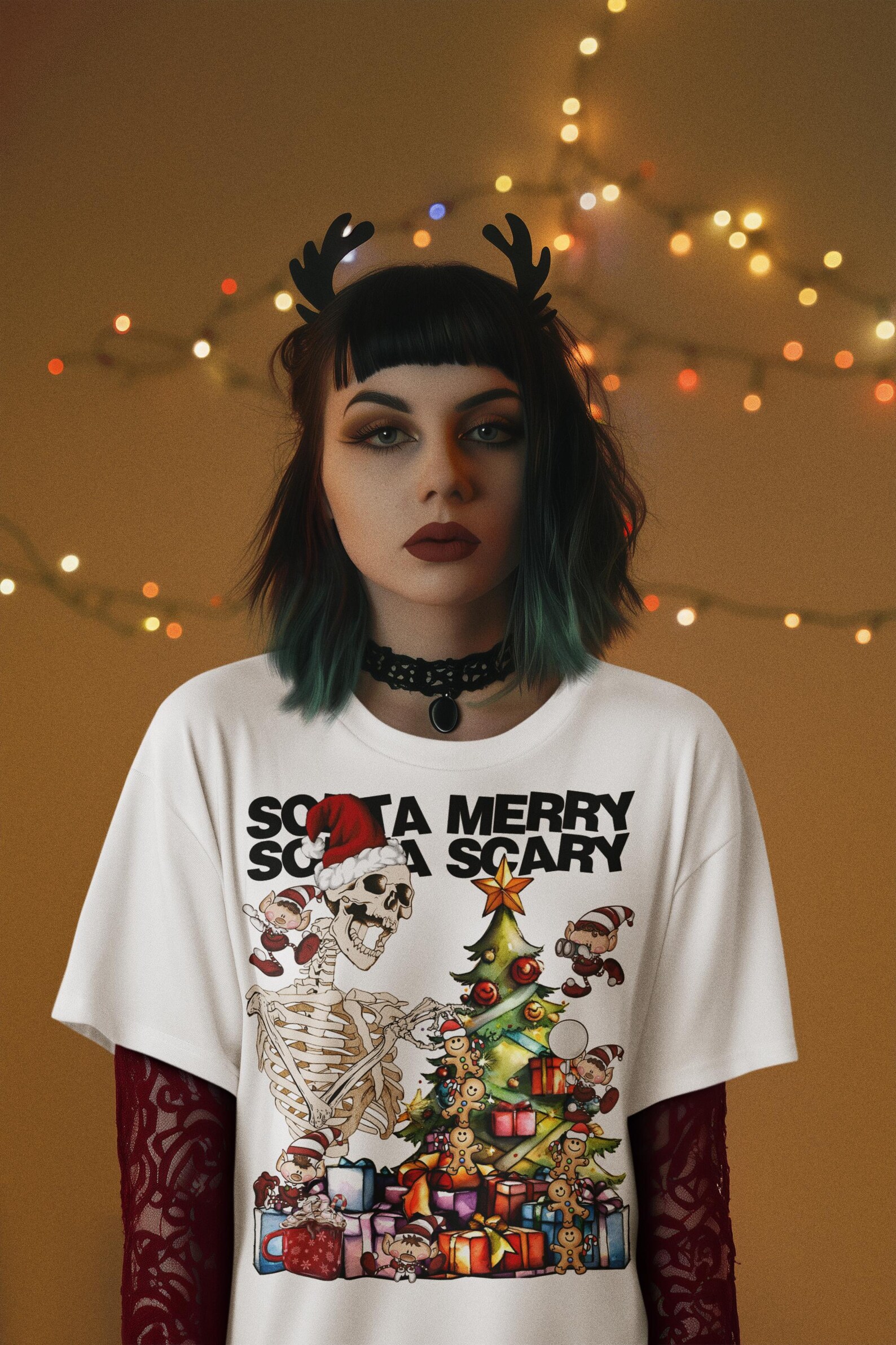 Sorta Merry Sorta Scary Christmas Tree Graphic Tee: Goth Xmas Shirt - Etsy
