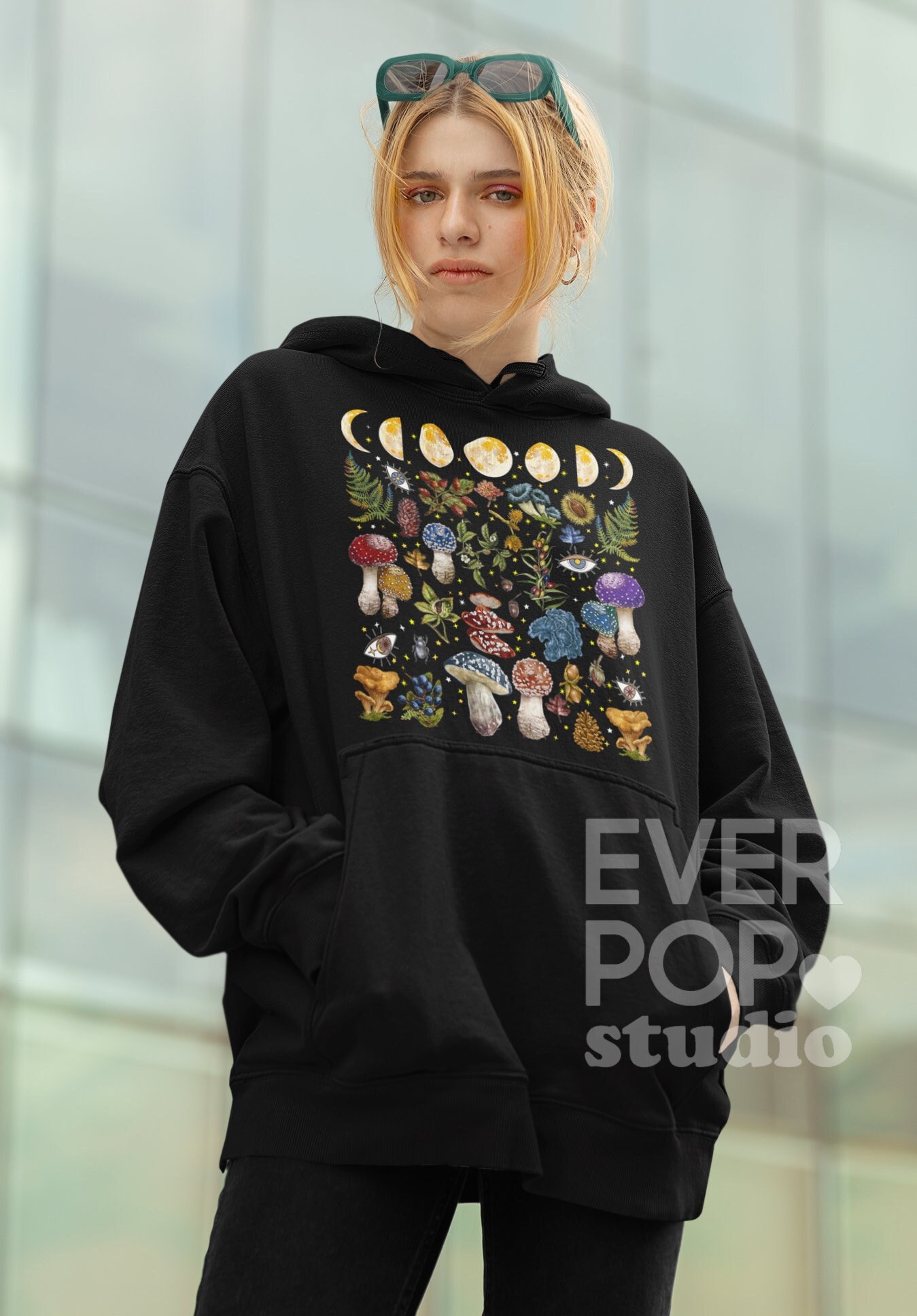 Moon Forest Hoodie, Mushroom Sweatshirt, Tree Nature Sweater