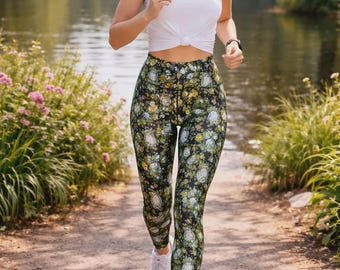 Floral Beetle Botanical Leggings, Yoga Pants, Activewear for Women