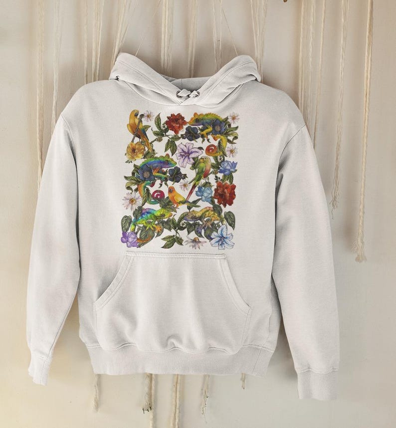 Bird Chameleon Shirt, Parrot Animal Tshirt, Reptile Graphic Tee, Tropical Rose Print, Colorful Flower T, Snake Floral Art, Stylish Hippie image 8