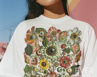 All-Seeing Garden, Surreal Floral Eye Graphic Tee Shirt, Hoodie Sweatshirt