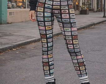 Retro Cassette Tape Leggings, Yoga Pants, Activewear for Women