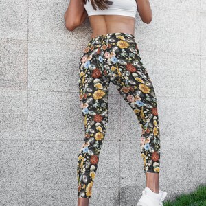 Cute Gothic Leggings, Evil Eye Pattern, Cool Floral Graphic, Stylish Flower Print, Soft Goth Yoga Pant, Activewear For Women, Aesthetic