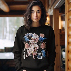 Rose Dragon Hoodie, Fox Wave Sweatshirt, Japanese Sweater, Japan Beach Hoody, Streetwear Jumper, Urban Street Wear, Tattoo Graphic Tee