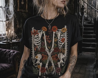 Gothic Floral Skeleton Graphic Tee Shirt, Hoodie Sweatshirt