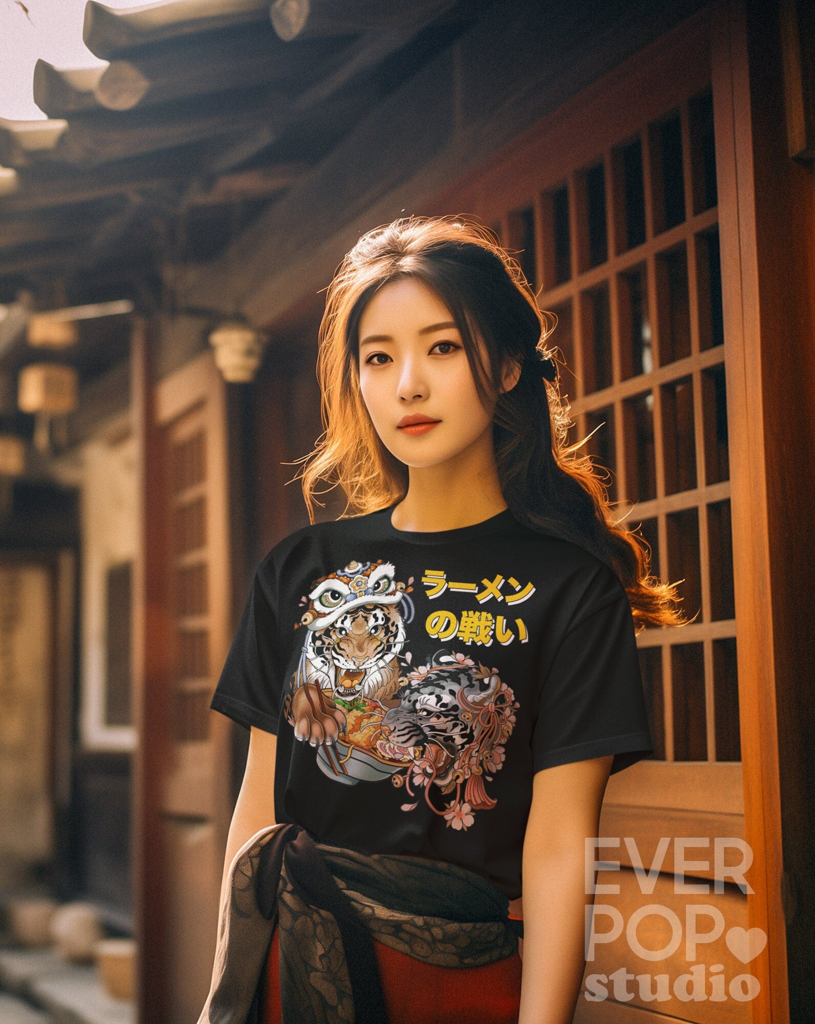 Tiger Ramen Shirt, Japanese Graphic Tee, Kawaii Noodle