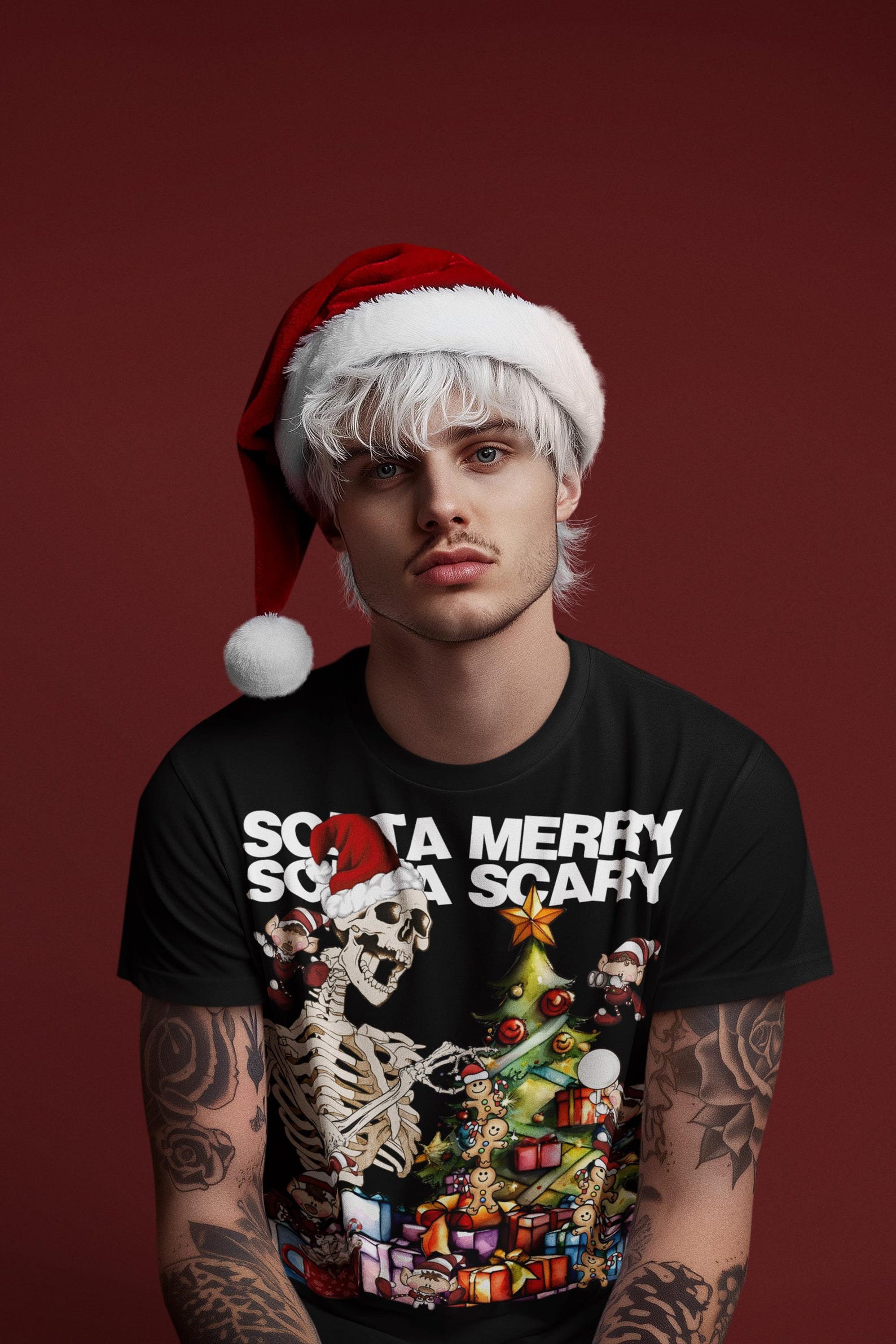 Sorta Merry Sorta Scary Christmas Tree Graphic Tee: Goth Xmas Shirt - Etsy