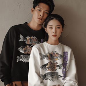 Bluza z kapturem Floral Sushi Fish: japońska bluza streetwearowa