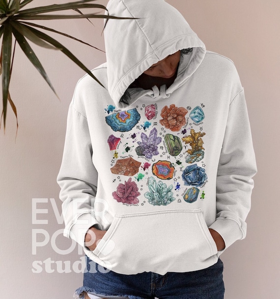 Cute Crystal Hoodie, Witchy Sweatshirt, Celestial Sweater, Zodiac Hoodies,  Aesthetic Sweatshirt, Oversized Shirt, Cozy Boho Fleece 