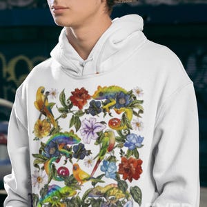 Bird Chameleon Shirt, Parrot Animal Tshirt, Reptile Graphic Tee, Tropical Rose Print, Colorful Flower T, Snake Floral Art, Stylish Hippie image 6