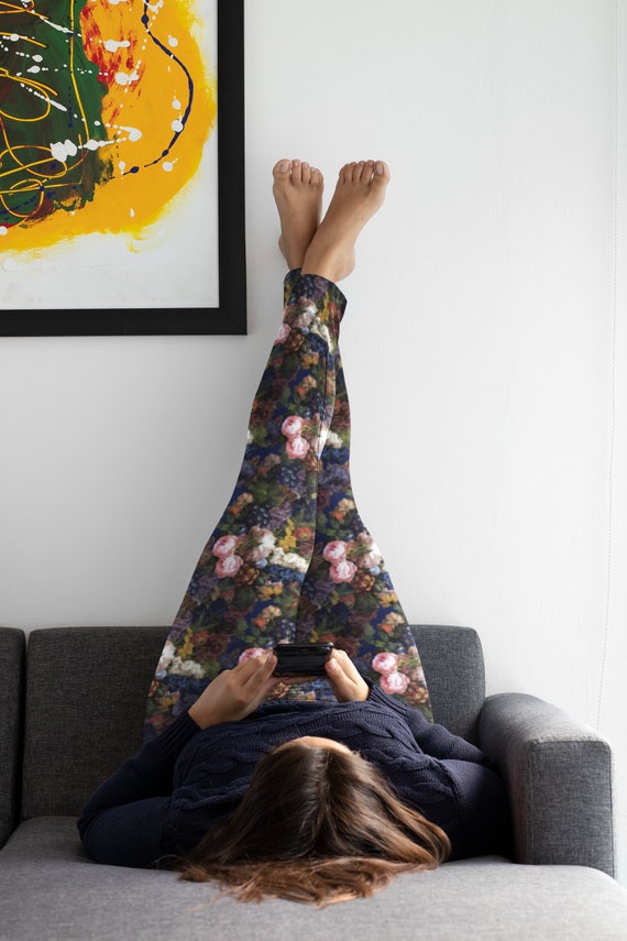 Navy Floral Leggings Flower Printed 