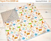 CLEARANCE Animals ABC 39 s - Minky Blanket - baby shower gift - gender neutral gift - baby animals - baby ABC 39 s - gray minky