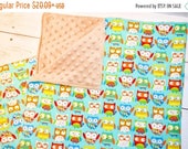 CLEARANCE Owls Tan Bundle - Minky Blanket 36 quot Burp Cloths - baby shower gift - baby owls - baby nursery gift - gender neutral gift